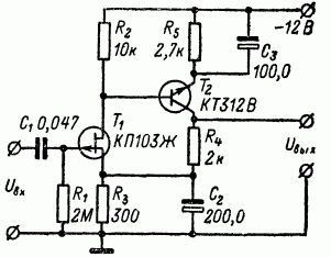 Принципиальная схема УНЧ на полевом и биполярном транзисторах