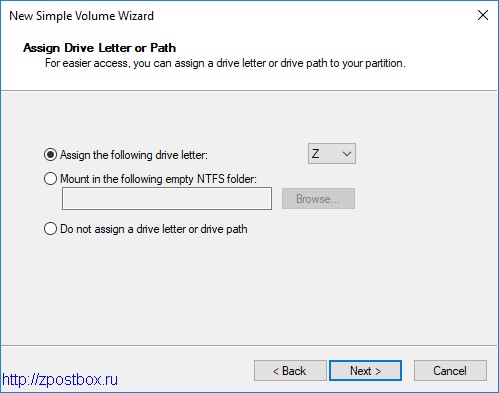 Assigning a letter to the Virtual Hard Disk