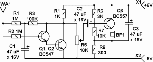 circuit diagram of AC mains detector