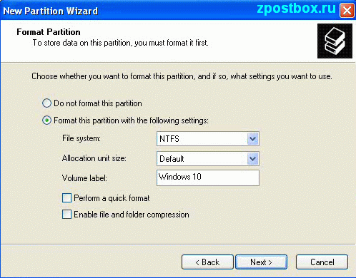 Format the partition in NTFS file system