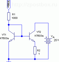 Генератор стабильного тока Видлара на транзисторах КТ503А