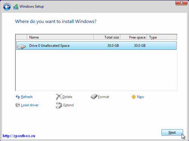 The window asks Where do you want to install Windows 10