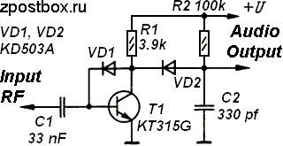 Envelope detector with transistor and diodes
