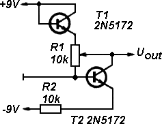 Two transistor square law potentiometer circuit diagram
