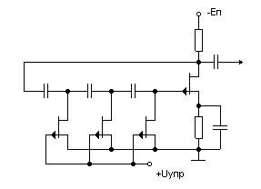 Схема RC - генератора с трёхзвенной фазосдвигающей цепочкой